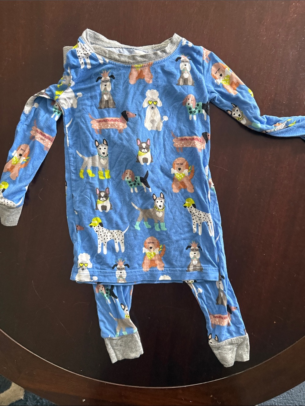 Little Sleepies Blue Dog Print Pajama Set with Gray Trim